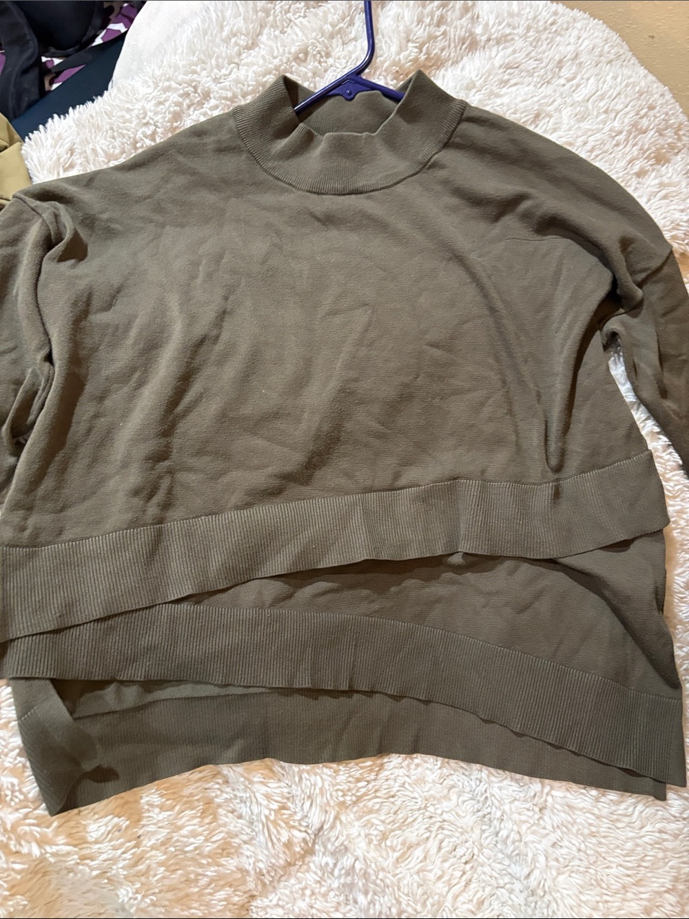Women's Olive Mock Neck Layered Hem Sweater